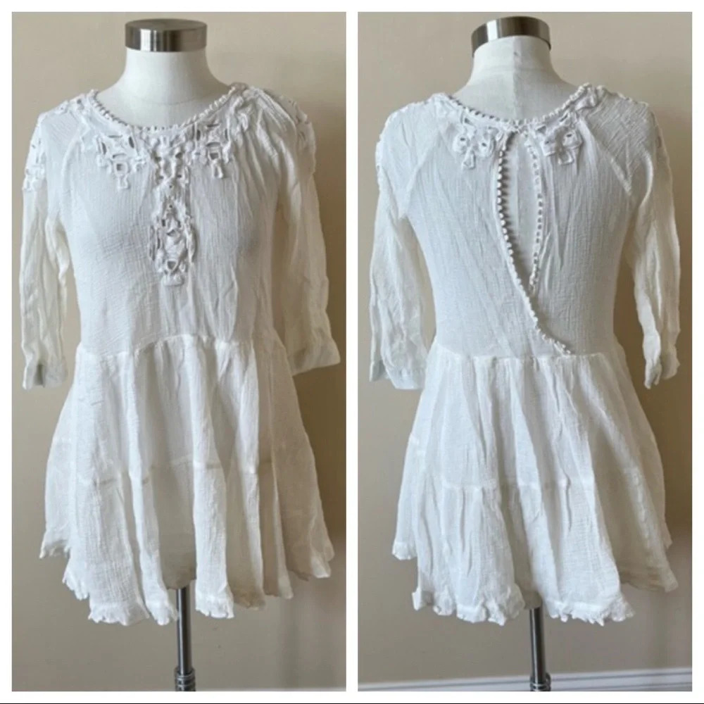 Free People eyelet trim woven dress white cottagecore 5088